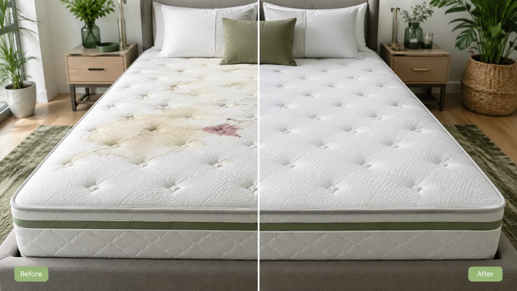 Mattress surface after organic treatment for a sweat stain in a child's bedroom
