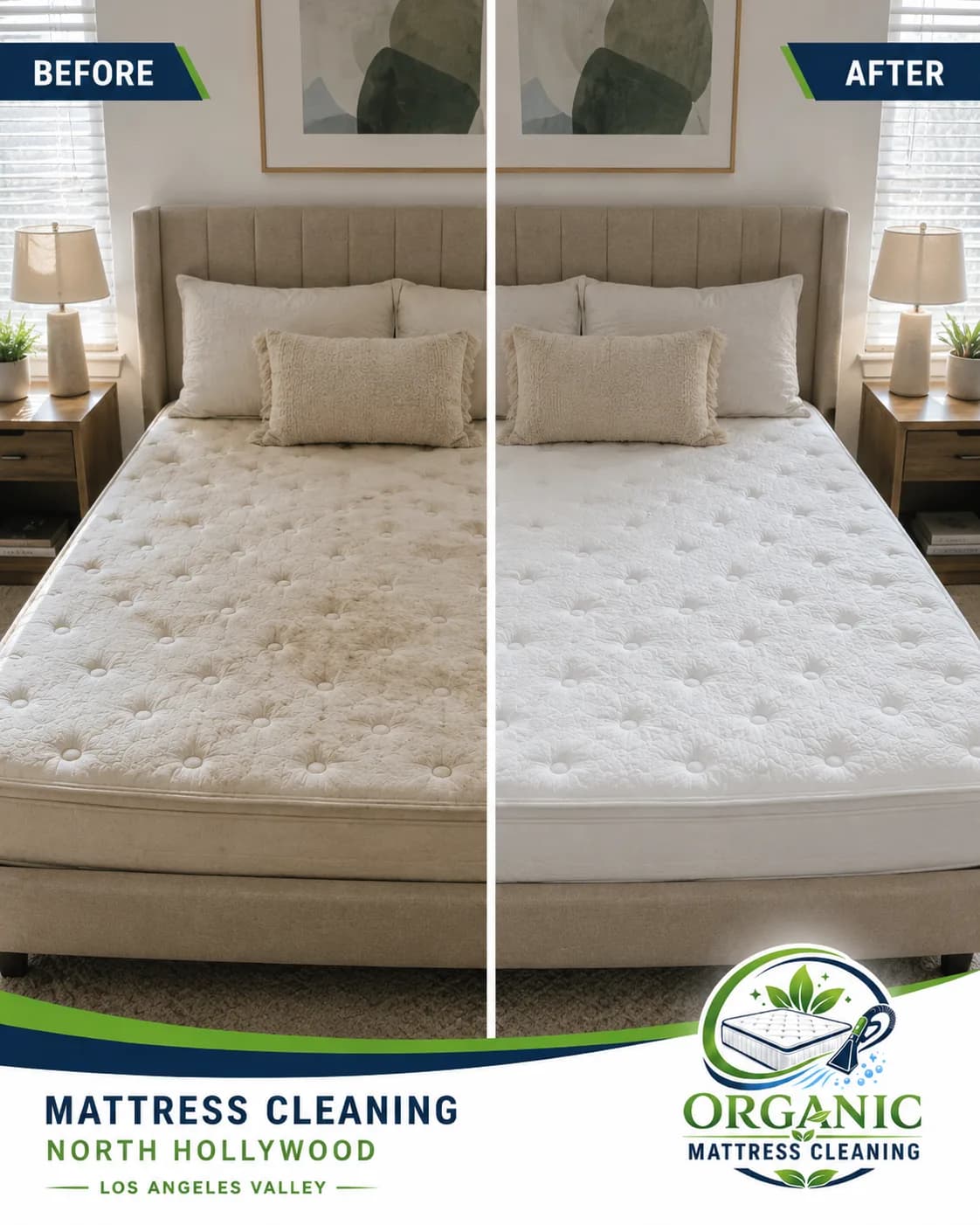 Mobile organic mattress cleaning project photo from a North Hollywood home