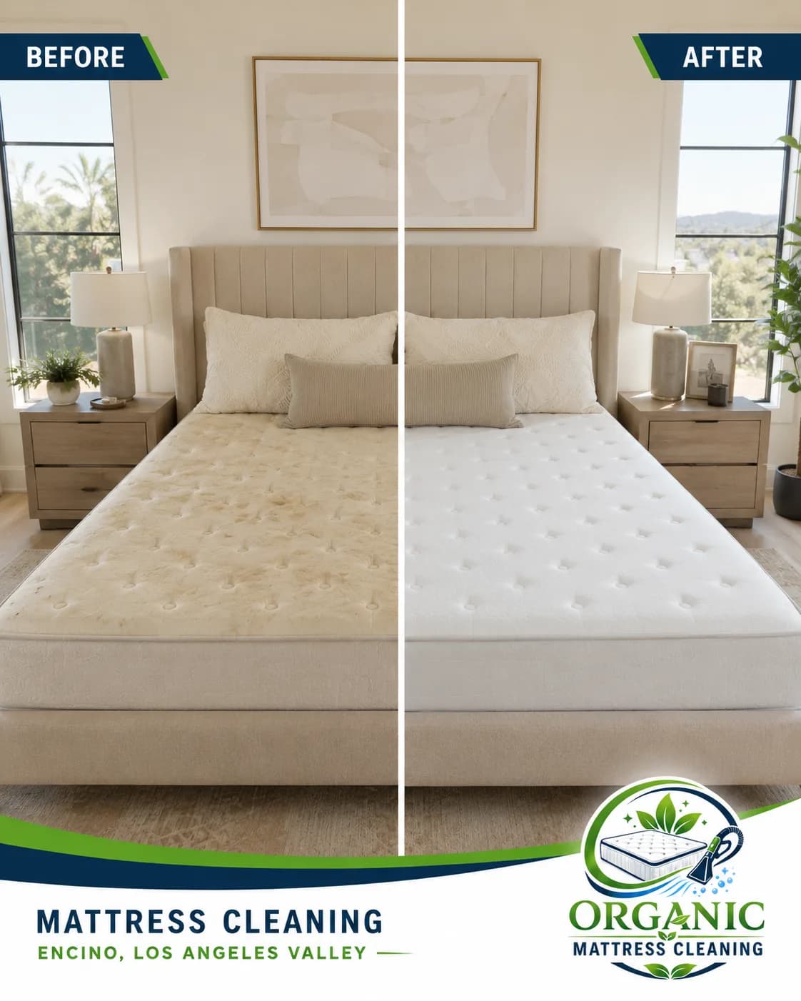 Mobile organic mattress cleaning project photo from an Encino home