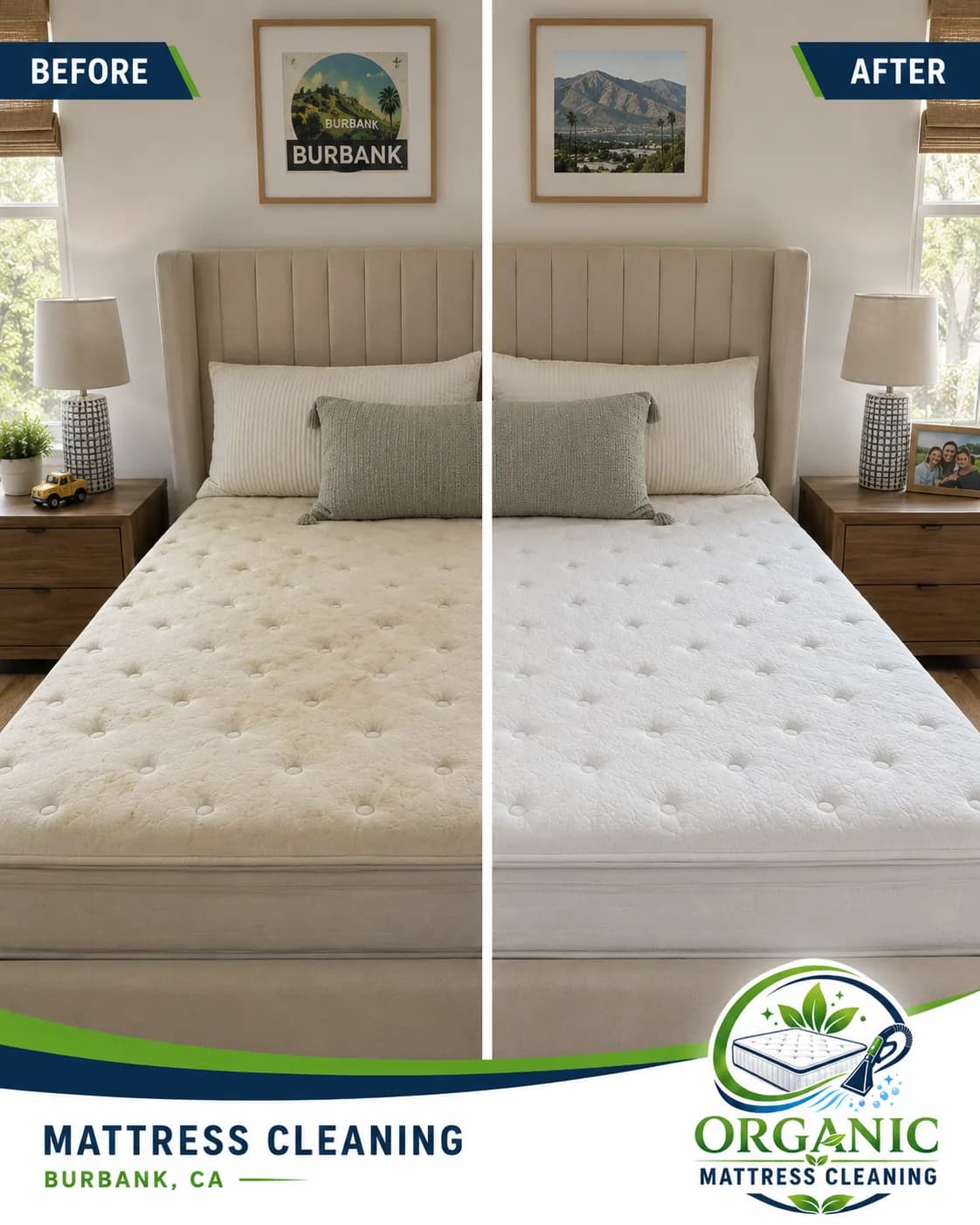 Mobile organic mattress cleaning project photo from a Burbank home