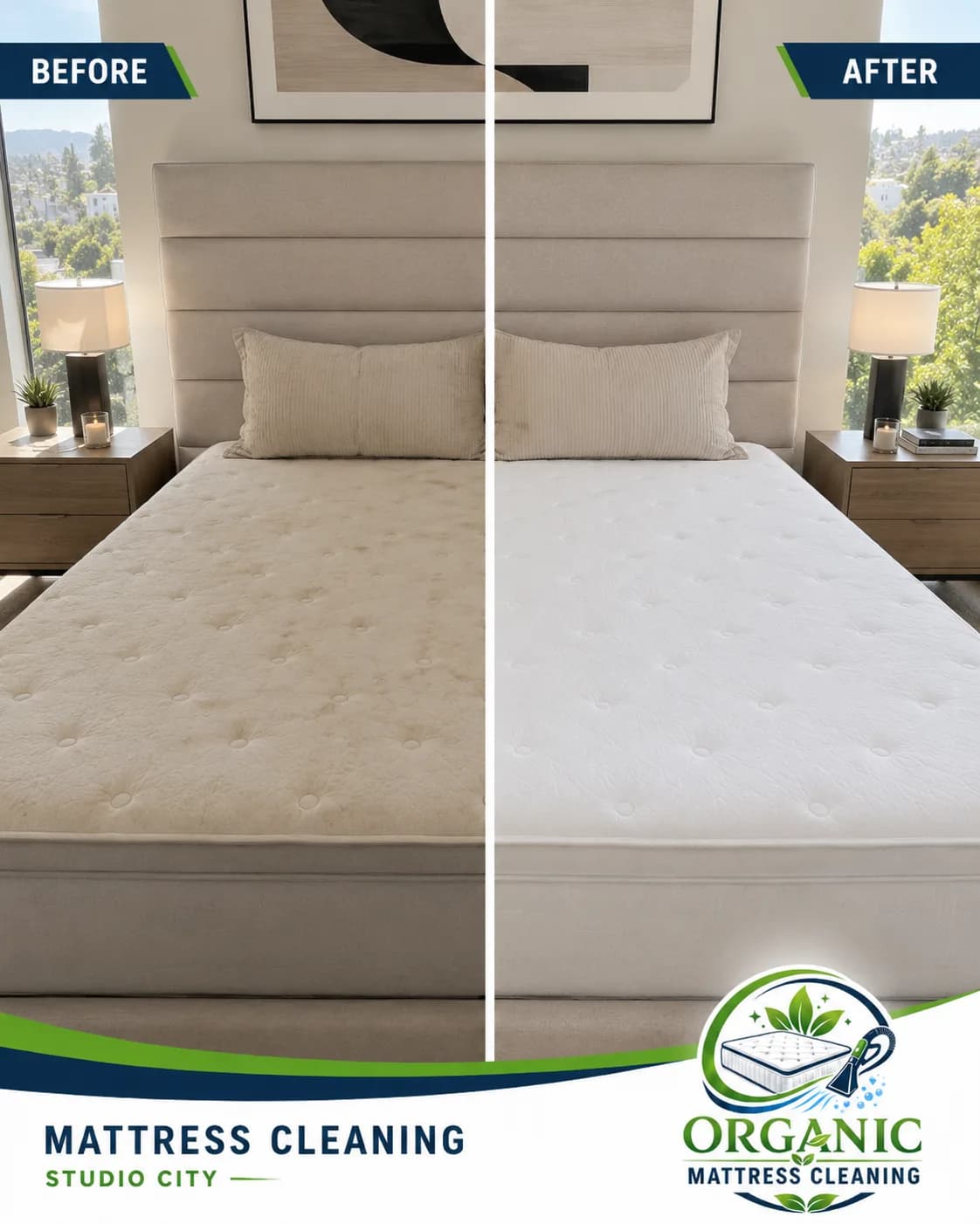 Mobile organic mattress cleaning project photo from a Studio City home
