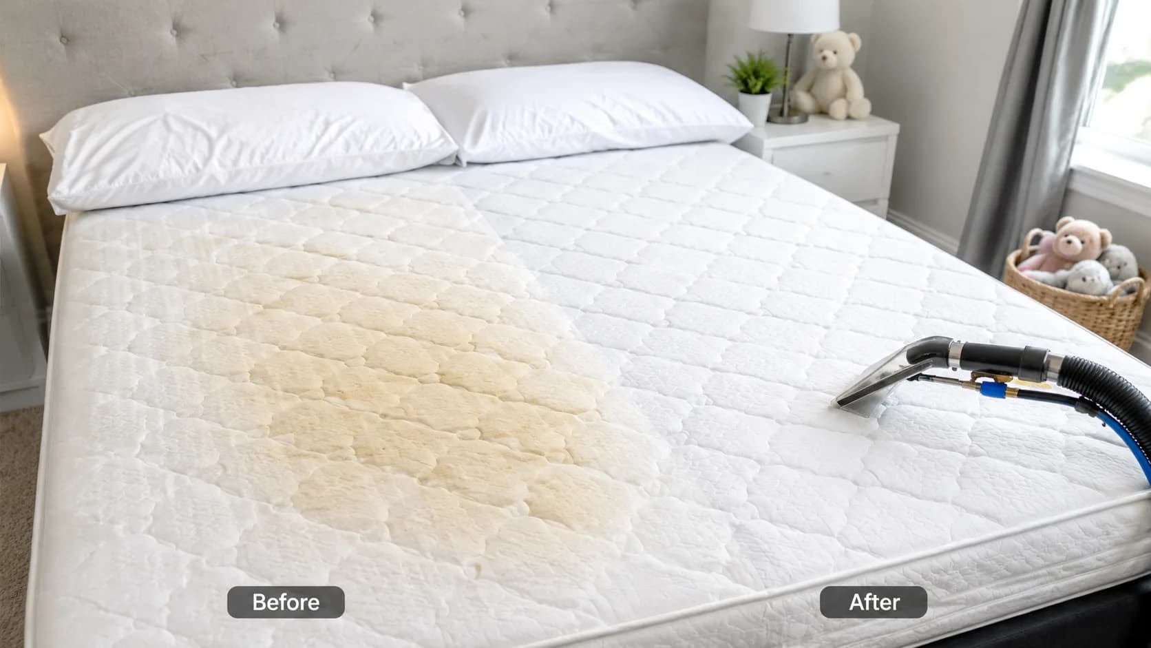 Mattress surface after organic stain treatment in a child's bedroom