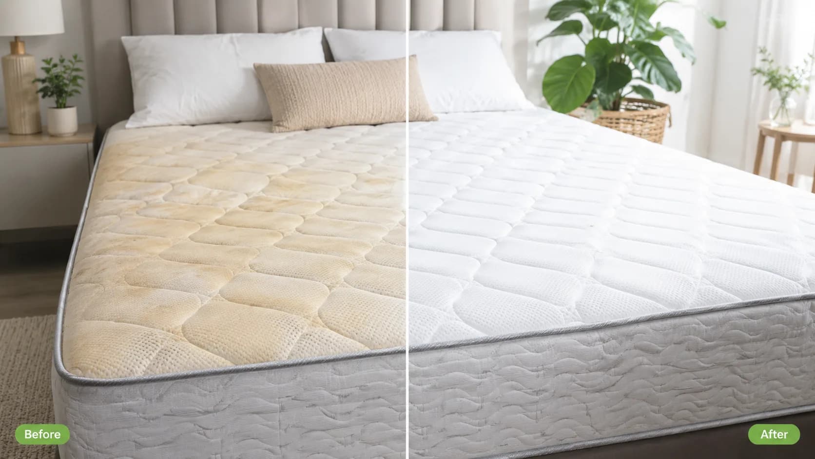 Mattress corner after organic treatment for a body oil stain